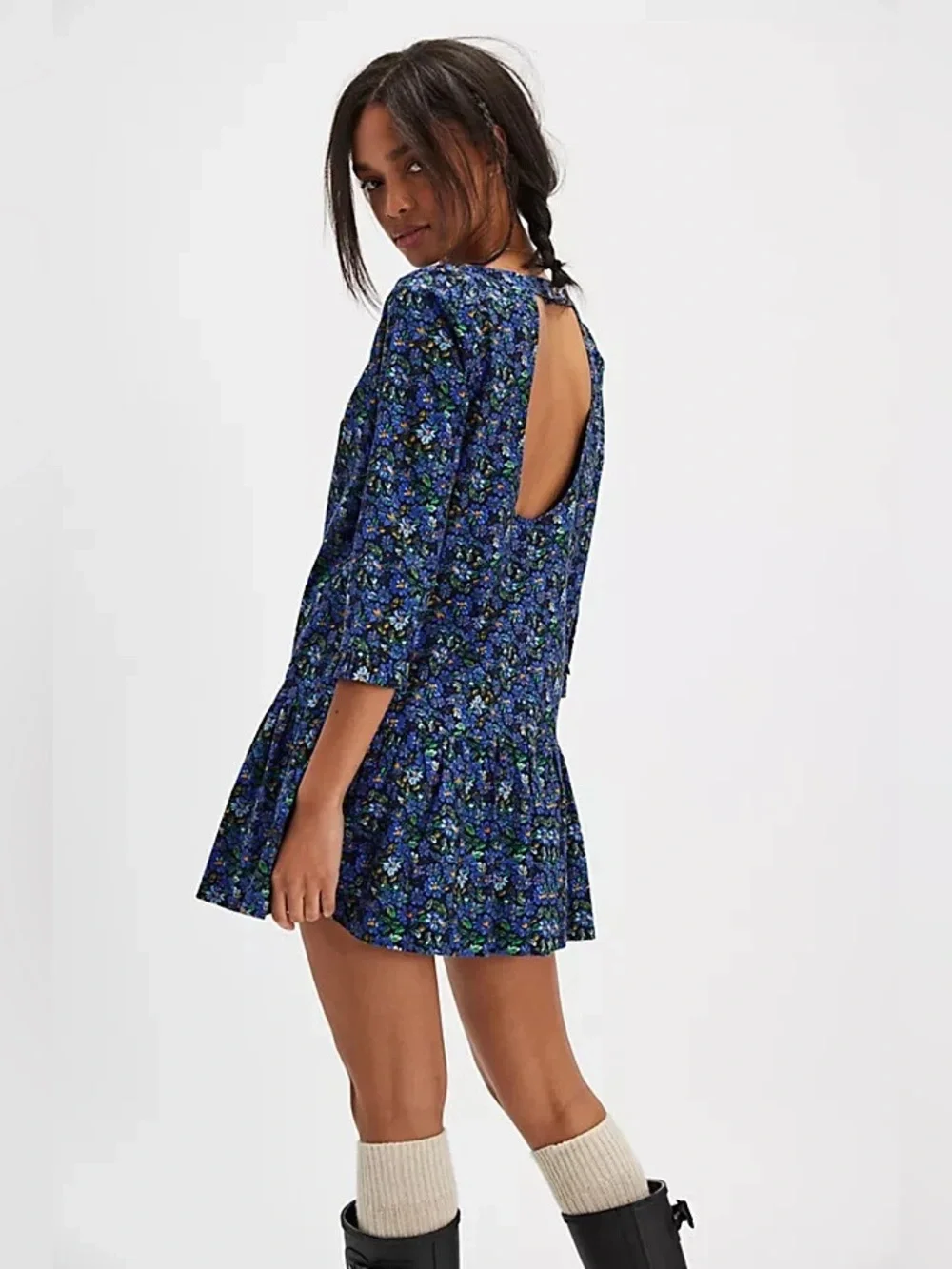 Free People The Avenue Blue Floral Mini Dress Size S